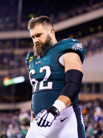 Philadelphia Eagles' Jason Kelce walks to the field during NFL divisional round playoff football game, in Philadelphia
Giants Eagles Football, Philadelphia, United States - 21 Jan 2023