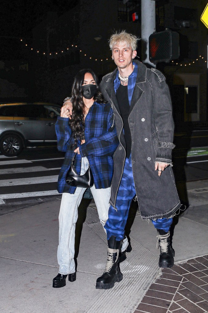 Megan Fox and MGK Match in Blue Flannel