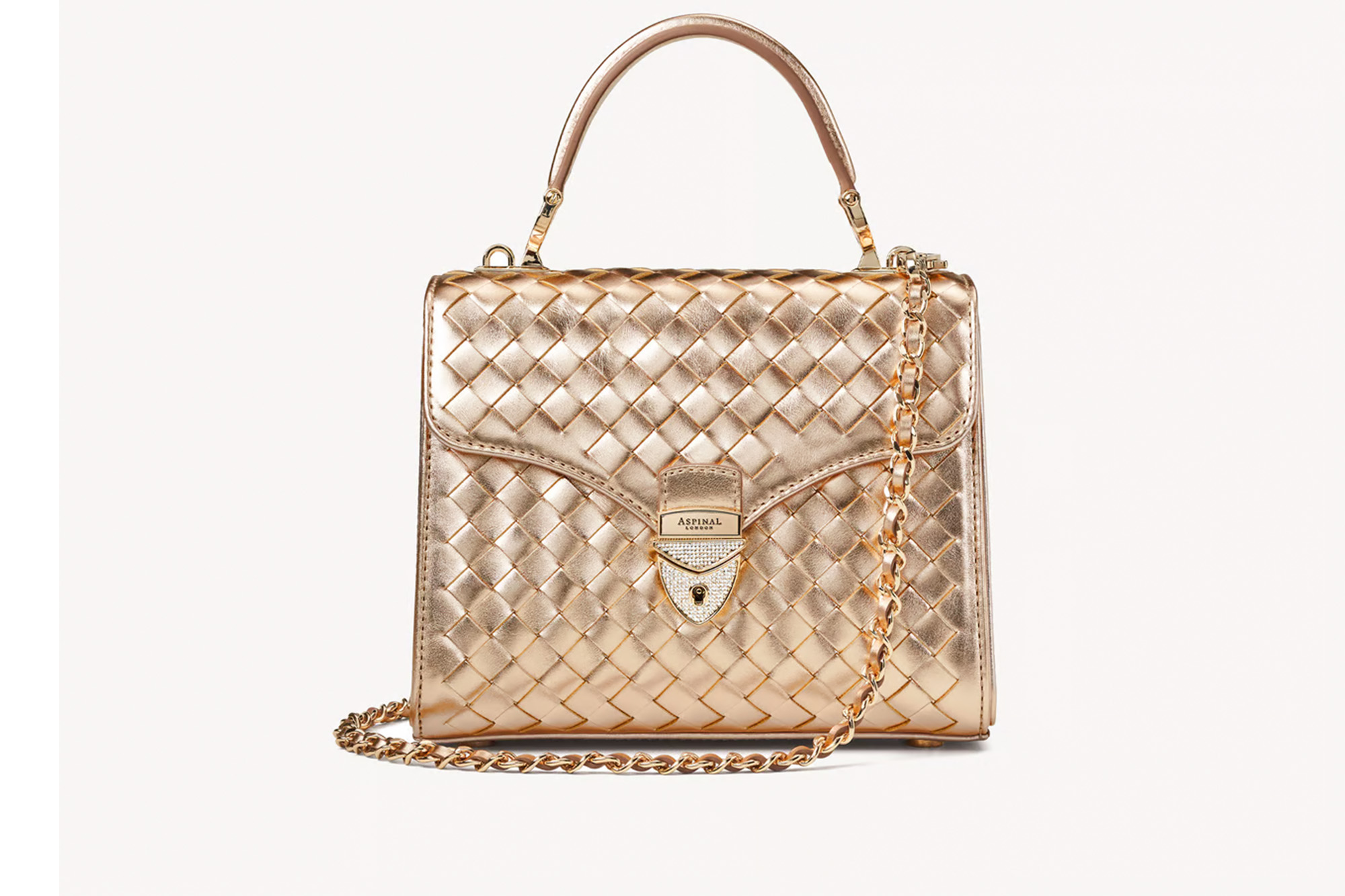 A gold woven bag