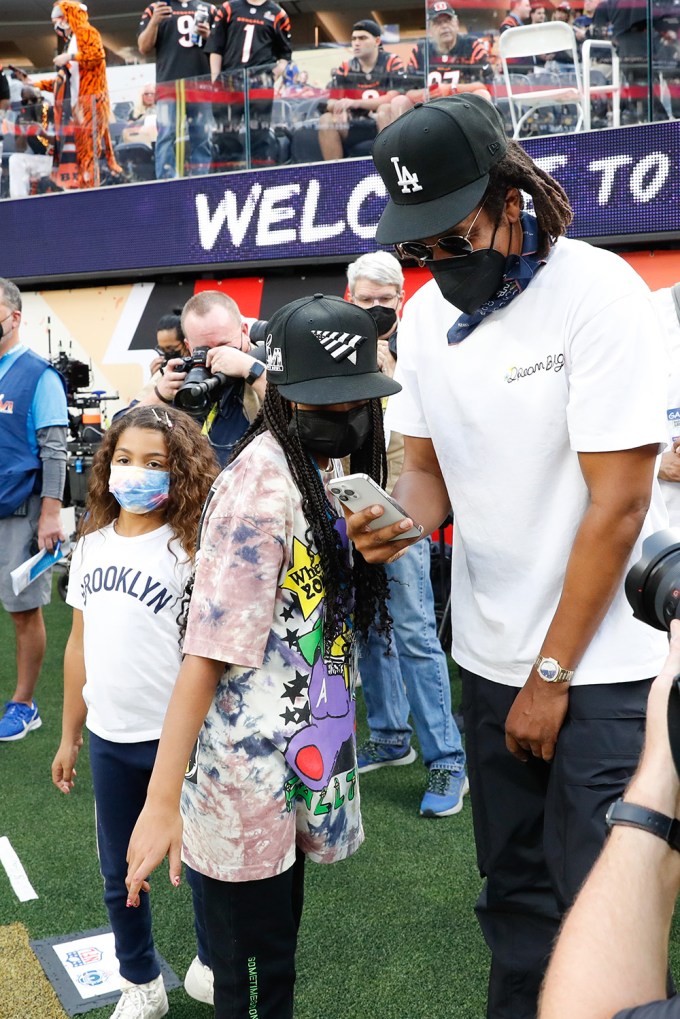 Jay-Z with his daughter at the Super Bowl