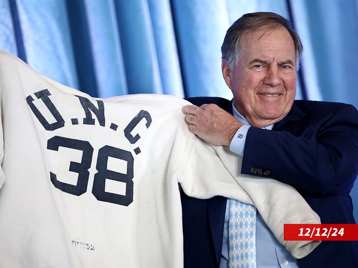 Head Coach Bill Belichick of the North Carolina Tar Heels poses during a press conference on December 12, 2024 in Chapel Hill, North Carolina