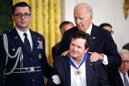 WASHINGTON, DC - JANUARY 4: Actor Michael J. Fox is awarded the Presidential Medal of Freedom by President Joe Biden in the East Room of the White House on January 4, 2025 in Washington, DC. (Photo by Tom Brenner/Getty Images)