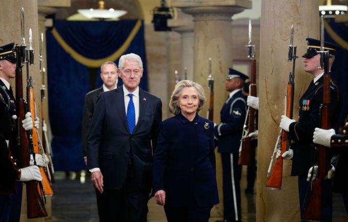 Former 42nd President Bill Clinton and former US Secretary of State Hillary Clinton