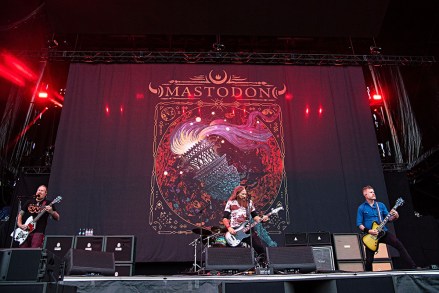 Brent Hinds, from left, Troy Sanders, and Bill Kelliher of Mastodon perform at Inkcarceration Music and Tattoo Festival, at Ohio State Reformatory in Mansfield, Ohio
Inkcarceration Music and Tattoo Festival - Day 1, Mansfield, United States - 10 Sep 2021