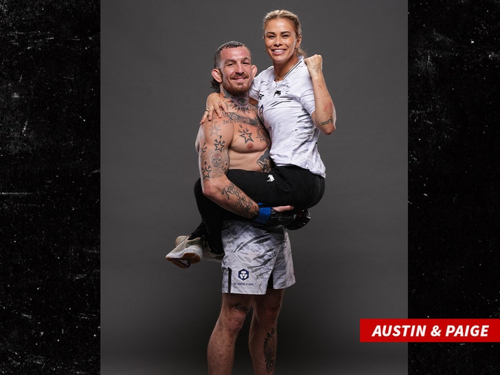 Austin Vanderford poses for a portrait with his wife, Paige VanZant