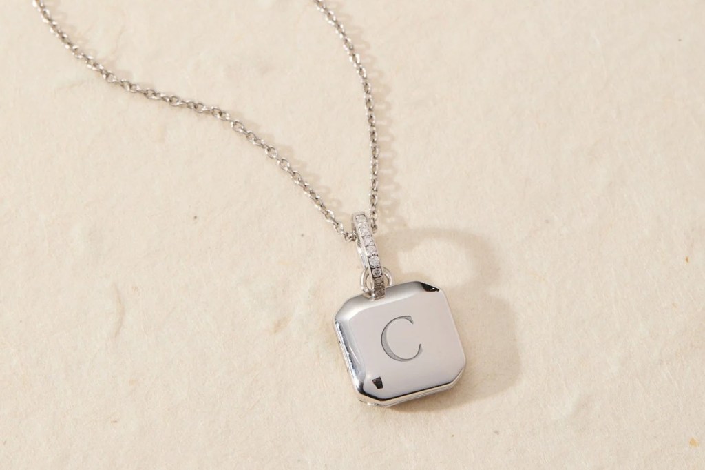 Tiny Tags Square Mini Locket Necklace with Pavé Jump Ring