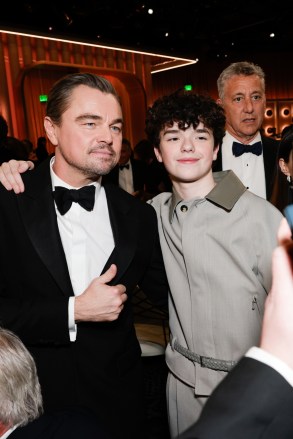 Leonardo DiCaprio and Owen Cooper at the 83RD ANNUAL GOLDEN GLOBES®, airing live from the Beverly Hilton in Beverly Hills, California on Sunday, January 11, 2026 at 8 PM ET/5 PM PT, on CBS and streaming on Paramount+. Photo: Francis Specker/CBS ©2026 CBS Broadcasting, Inc. All Rights Reserved.