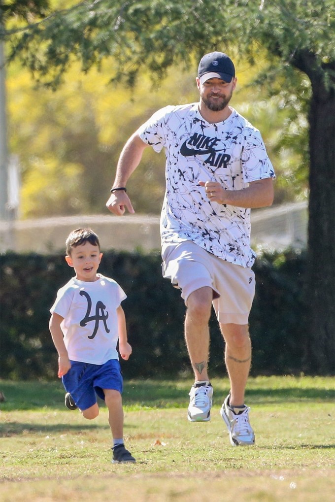 Justin Timberlake and Jessica Biel take their son Silas to the park in LA