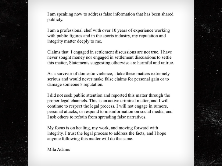 mila adams stefon diggs statement sub insta. no cred
