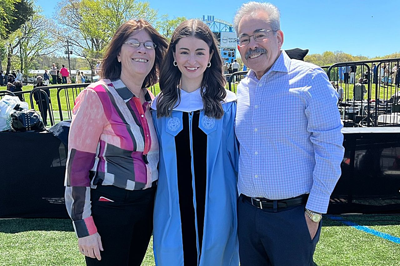 Allie Dashow with her parents at her graduation on May 10, 2022. Allie Dashow with her parents at her graduation in May 2022 Courtesy of Allie Dashow