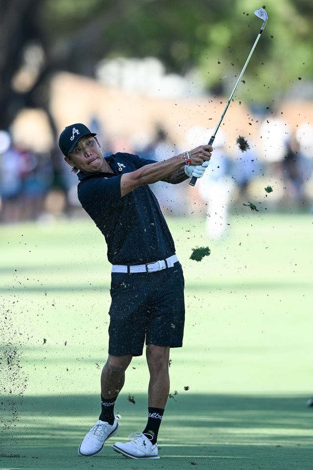 ADELAIDE, AUSTRALIA - FEBRUARY 15: Anthony Kim of the Aces hits an iron off the 16th fairway during day four of LIV Adelaide at The Grange Golf Club on February 15, 2026 in Adelaide, Australia Anthony Kim competiting in LIV Golf Adelaide on Feb. 15, 2026 Mark Brake/Getty