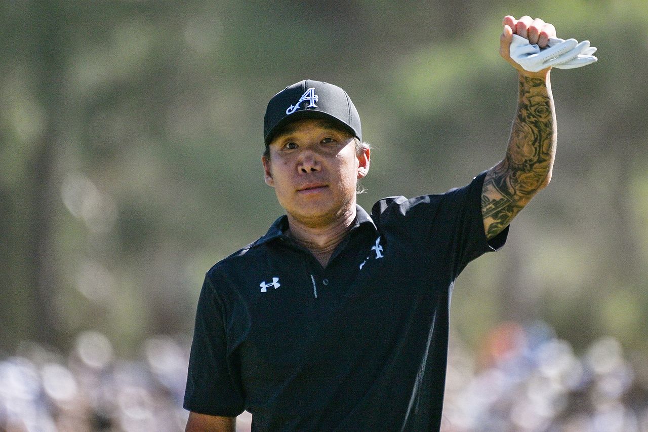4Aces GC player Anthony Kim from the US celebrates winning the LIV Golf Adelaide tournament at The Grange Golf Club in Adelaide on February 15, 2026. Anthony Kim celebrates winning LIV Golf Adelaide on Feb. 15, 2026 Brenton Edwards / AFP via Getty