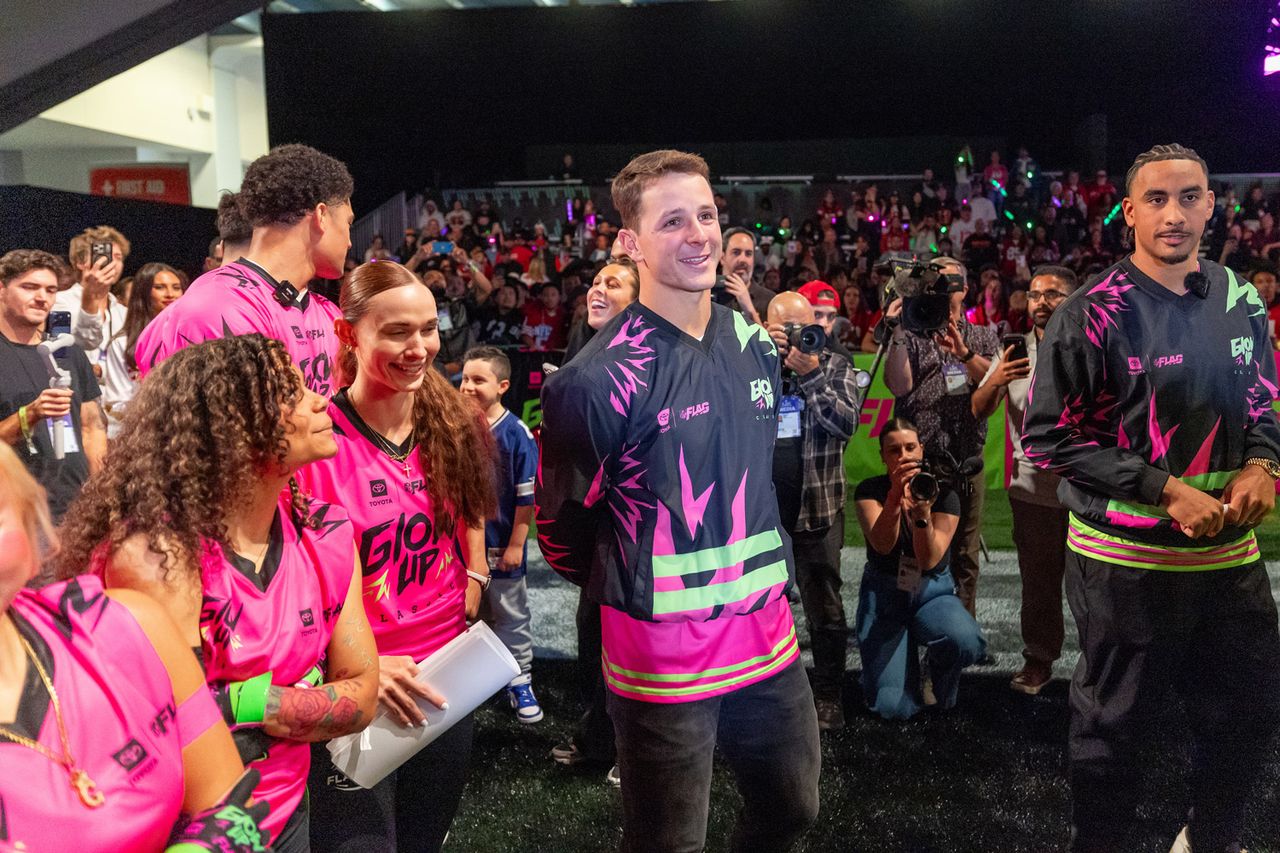 Brock Purdy alongside fellow NFL stars and players at the 2026 Toyota Glow-Up Classic. Jeff Lewis/AP Content Services for Toyota Motor North America
