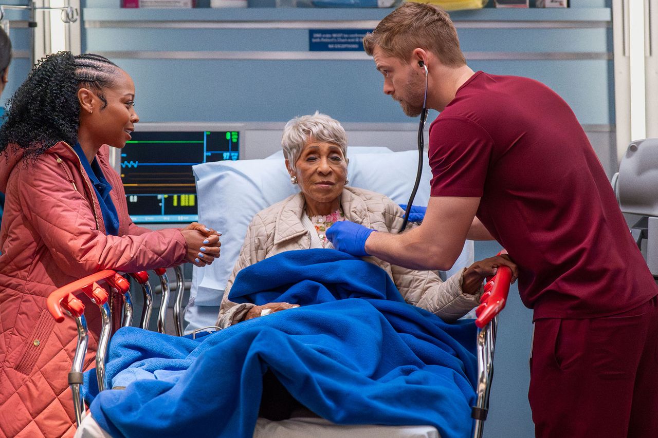 Sheria Irving as Tamika Jenkins, Marla Gibbs as Ruth, Luke Mitchell as Dr. Mitch Ripley in Chicago Med Marla Gibbs (center) on the Jan. 21, 2006 episode of 'Chicago Med' with Tamika Jenkins and Luke Mitchell. Elizabeth Sisson/NBC