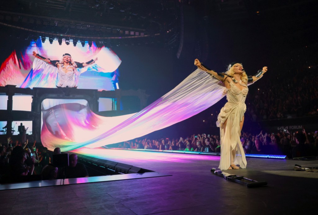 INGLEWOOD, CALIFORNIA - JULY 28: (Exclusive Coverage) Lady Gaga performs onstage during The MAYHEM Ball Tour at The Kia Forum on July 28, 2025 in Inglewood, California. (Photo by Kevin Mazur/Getty Images for Live Nation)