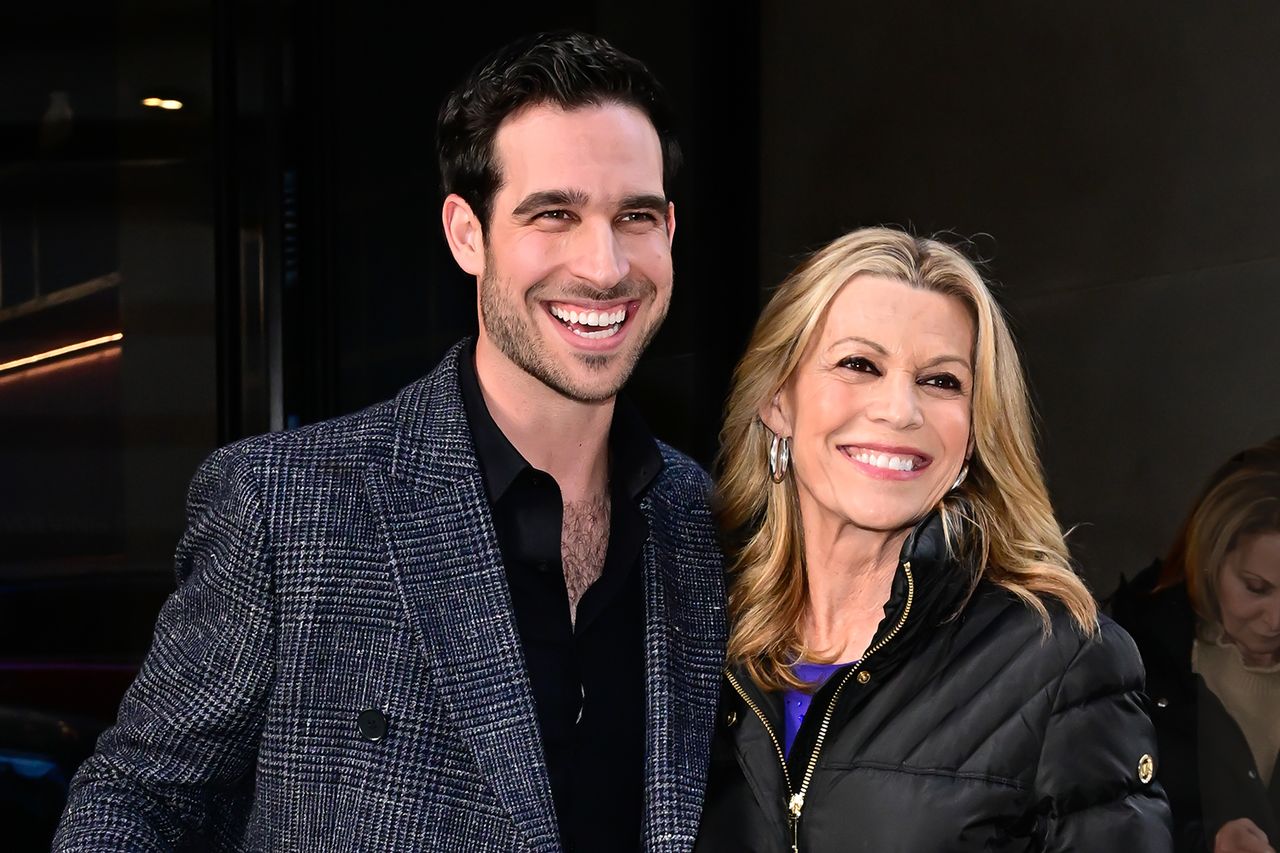 NEW YORK, NEW YORK - FEBRUARY 24: Nikko Santo Pietro and Vanna White are seen outside Z100 on February 24, 2025 in New York City Nikko Santo Pietro and Vanna White in 2025 Raymond Hall/GC Images