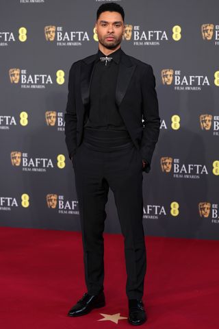 Rege-Jean Page attends the 2026 EE BAFTA Film Awards at The Royal Festival Hall on February 22, 2026 in London, England. Mike Marsland/WireImage