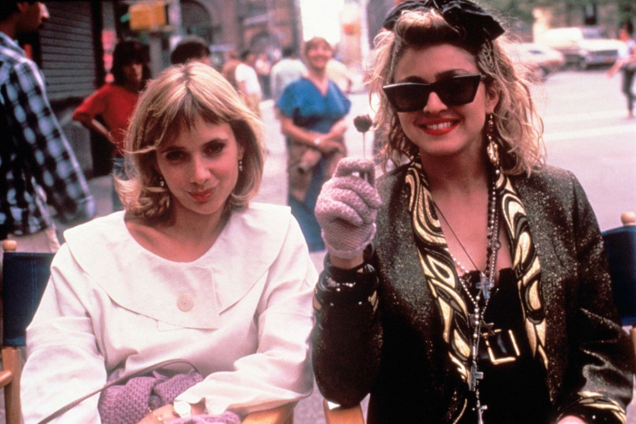 American singer-songwriter and actress Madonna (Madonna Louise Ciccone) smiling beside American actress Rosanna Arquette in the film Desperately Seeking Susan. New York, 1985 Madonna and Rosanna Arquette in 'Desperately Seeking Susan.' Mondadori via Getty