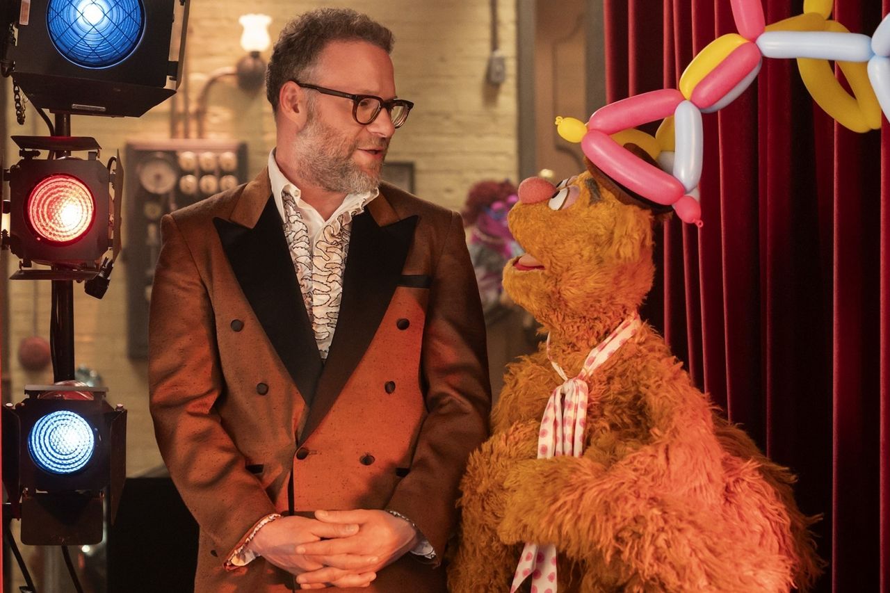 Seth Rogen and Fozzie Bear in 2026's 'The Muppet Show' on Disney+ Disney/Mitch Haaseth