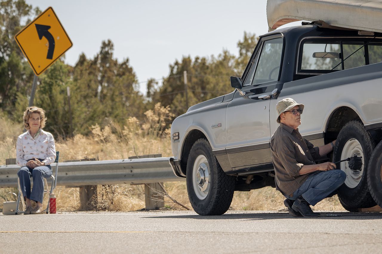 Linda Hamilton as Barbara Sena in Dark Winds, Season 4, Episode 1. Linda Hamilton and A. Martinez in 'Dark Winds' season 4 Michael Moriatis/AMC