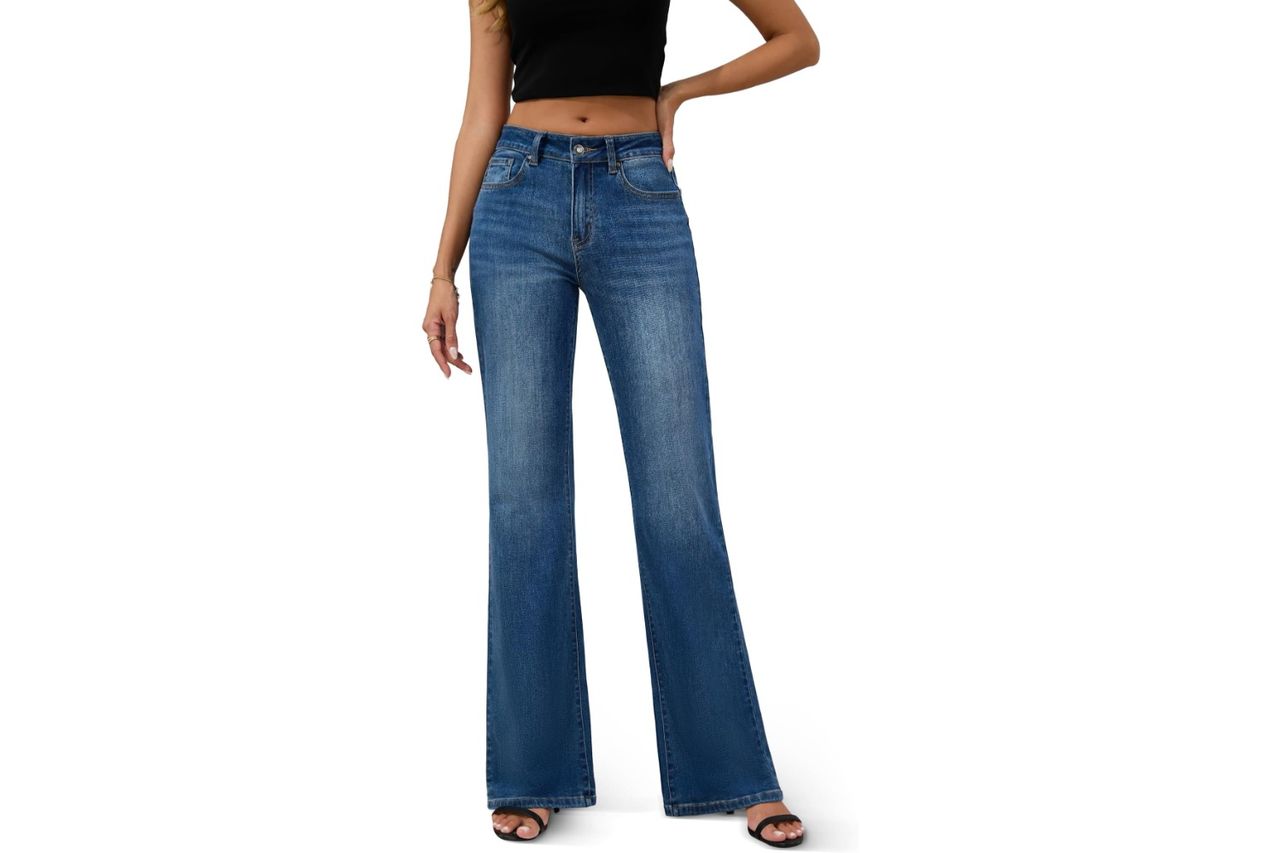 FLYING BANANA Women's High Rise Wide Leg Baggy Stretchy Loose Flare Bell Bottom Denim Jeans Credit: Amazon