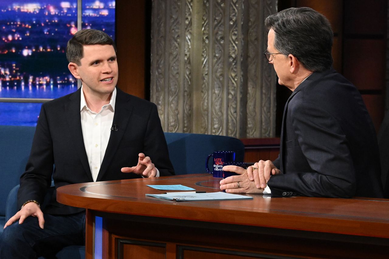 Stephen Colbert and guest Rep. James Talarico on Feb. 16, 2026 Scott Kowalchyk/CBS