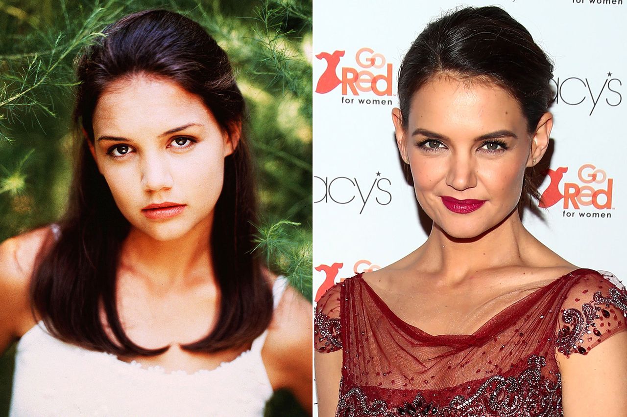 Katie Holmes on 'Dawson's Creek' in 1998 and now Frank Ockenfels/Warner Bros/REX/Shutterstock; Astrid Stawiarz/Getty Images for AHA