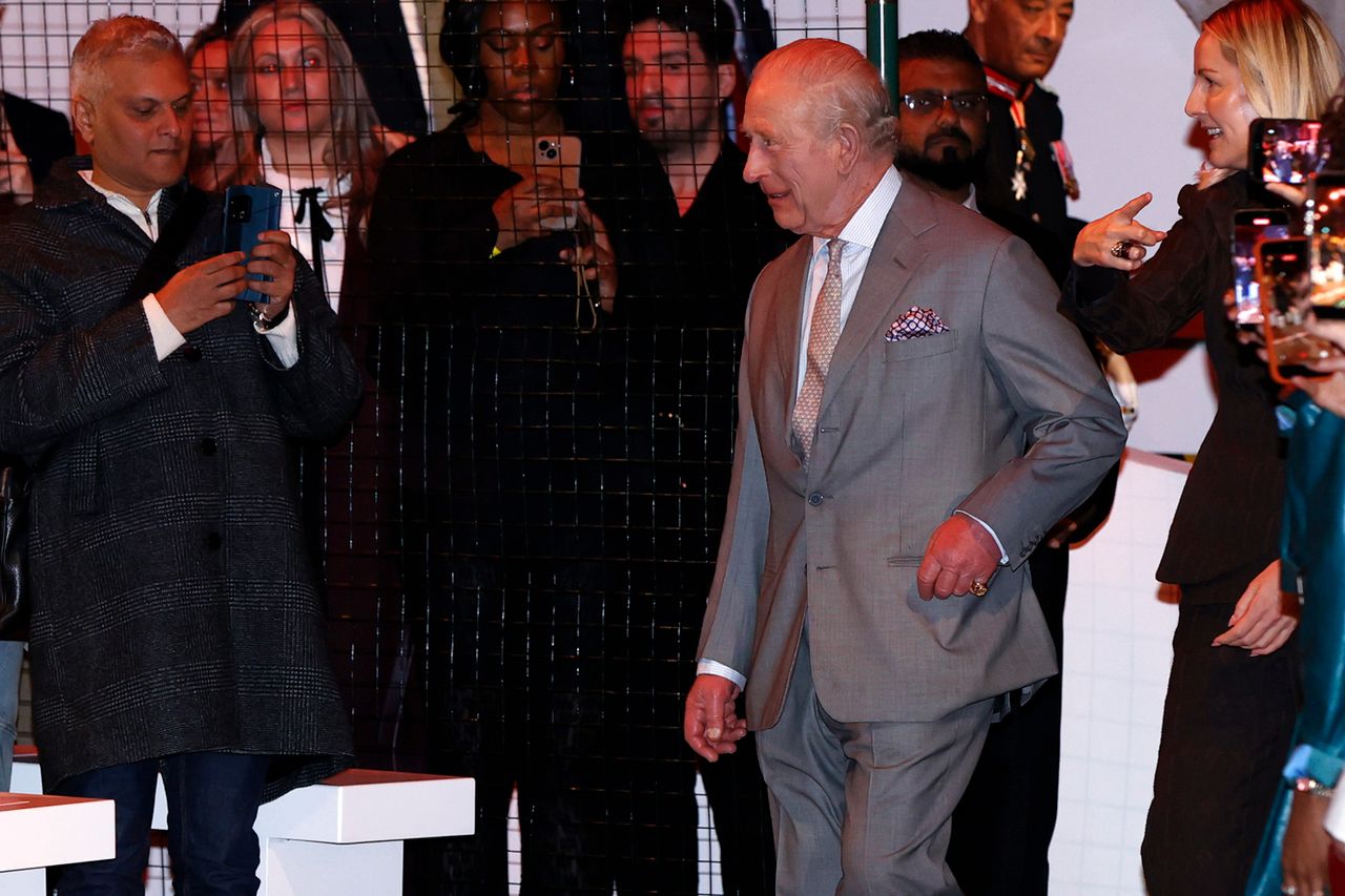 King Charles III walks to his seat as he attends the first day of London Fashion Week at NEWGEN 180 The Strand on February 19, 2026 in London, England. King Charles attends London Fashion Week on Feb. 19, 2026 John Phillips/Getty