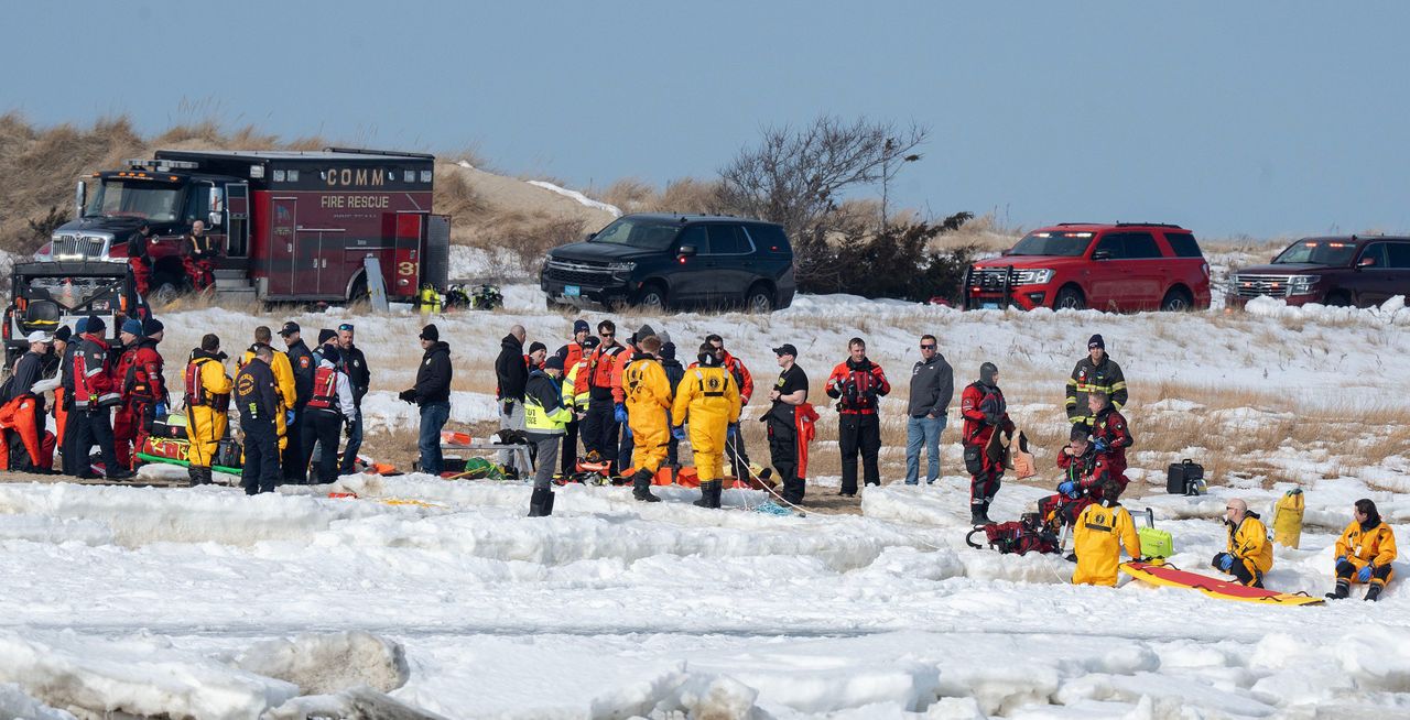 First responders at First Encounter Beach in Eastham, Mass., on Feb. 14. Steve Heaslip / USA TODAY NETWORK via Imagn