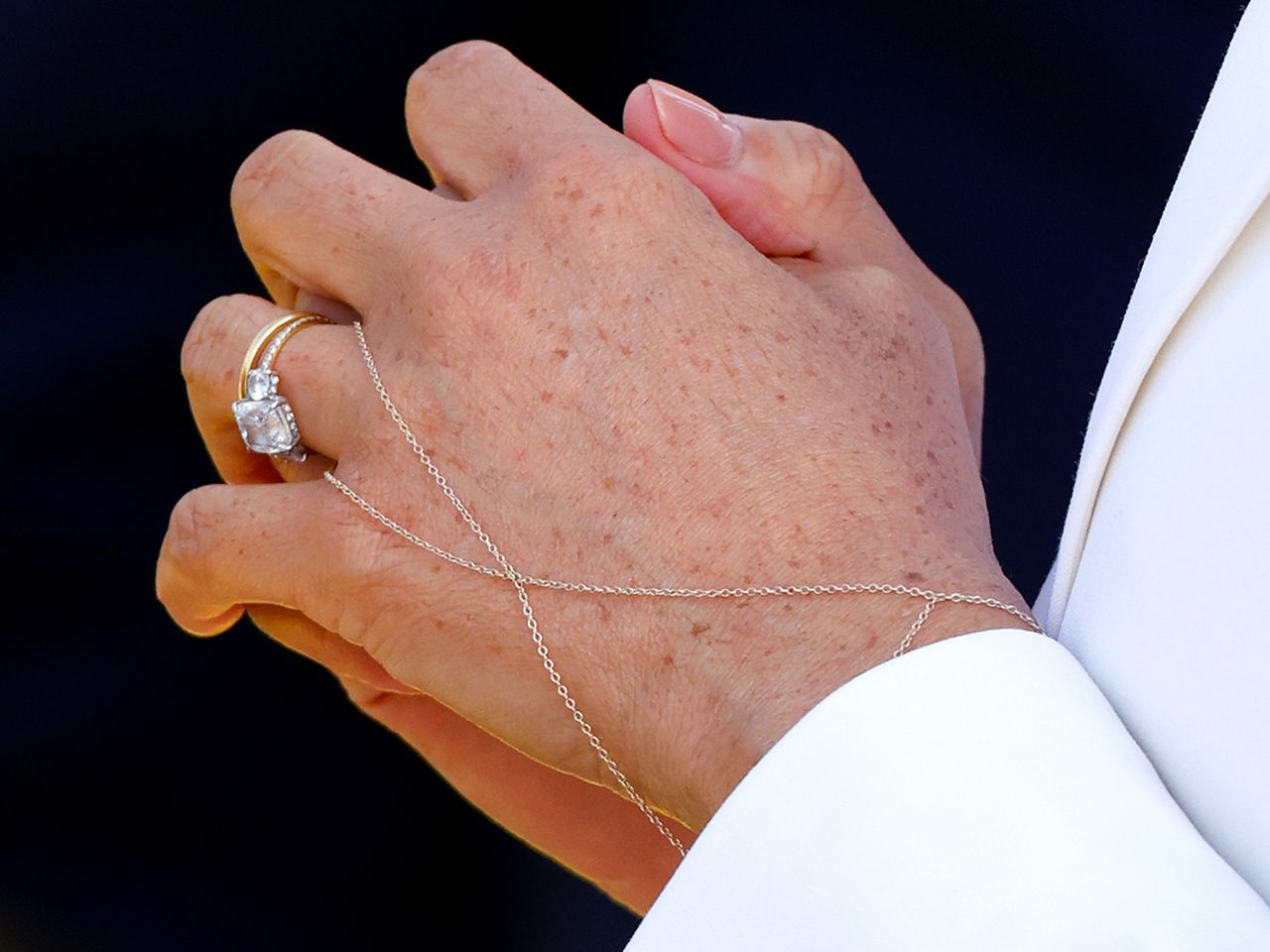 Meghan, Duchess of Sussex (jewellery detail) attends an Invictus Games Friends and Family reception hosted by the City of The Hague and the Dutch Ministry of Defence at Zuiderpark on April 15, 2022 in The Hague, Netherlands Meghan Markle at the Invictus Games in The Hague, the Netherlands on April 15, 2022. Max Mumby/Indigo/Getty