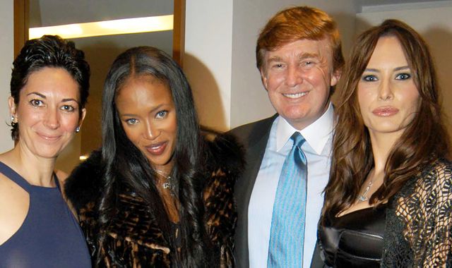 Ghislaine Maxwell, Naomi Campbell, Donald Trump and Melania Knauss attend Dolce & Gabbana Opening at Dolce & Gabbana on November 11, 2002 in New York City Ghislaine Maxwell, Naomi Campbell, President Donald Trump and First Lady Melania Trump in 2002 Thos Robinson/Patrick McMullan via Getty