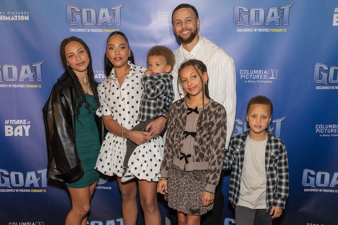 Ryan Curry, Ayesha Curry, Caius Curry, Stephen Curry, Riley Curry and Canon Curry attend a Special Screening of Columbia Pictures and Sony Pictures Animation's GOAT Ryan Curry, Ayesha Curry, Caius Curry, Stephen Curry, Riley Curry and Canon Curry Picture Happy/imageSPACE for Sony Pictures