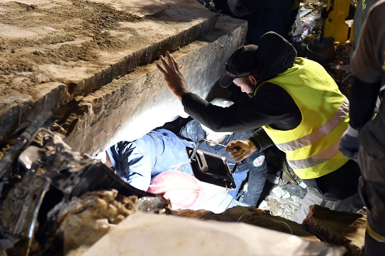 Teams carrying out search and rescue operations at the building collapse in Lebanon on Feb. 8, 2026 Houssam Shbaro/Anadolu via Getty