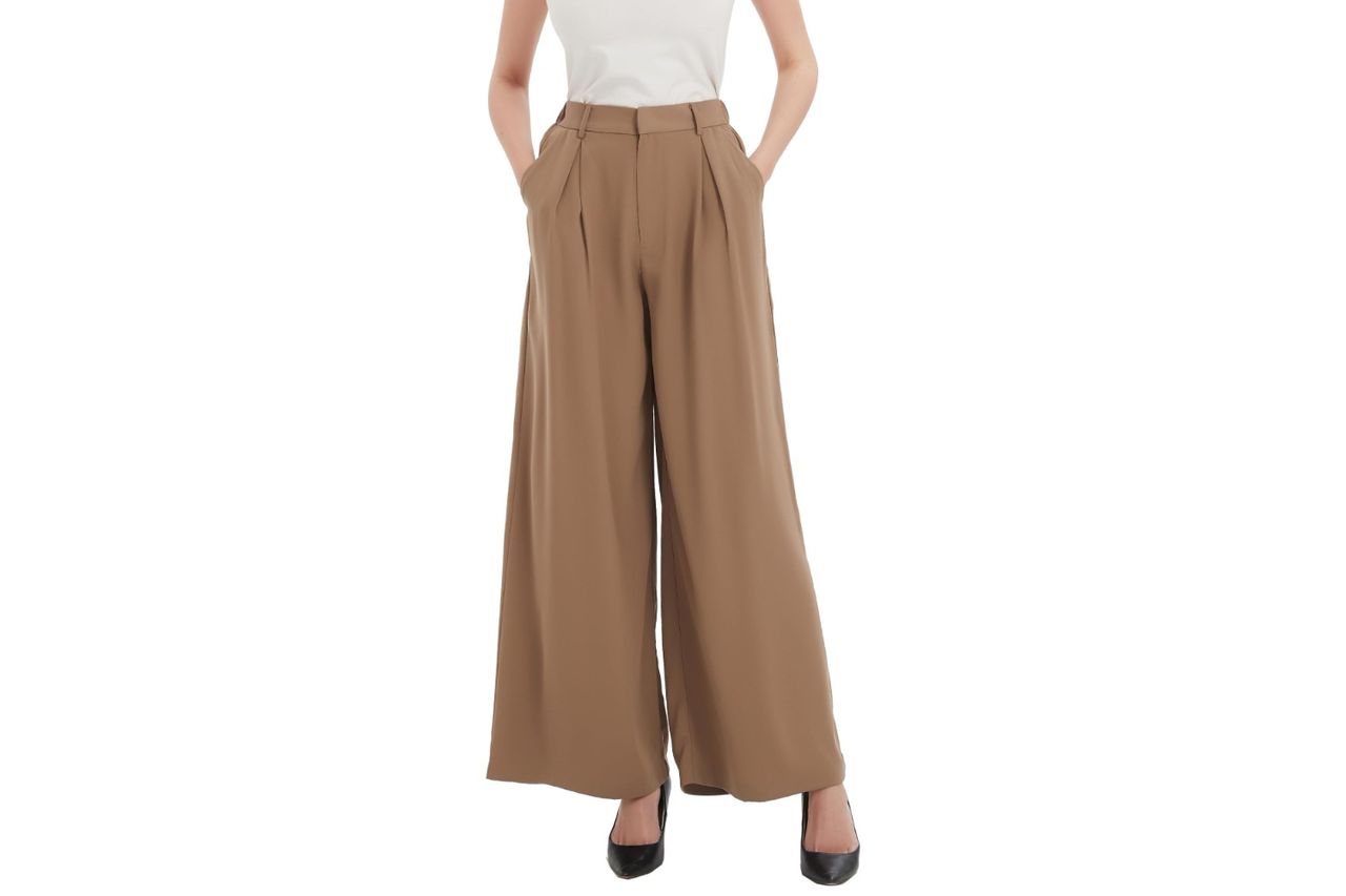 Tronjori Women High Waist Casual Wide Leg Long Palazzo Pants Trousers Regular Size Amazon