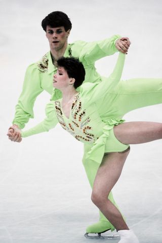 Evgenia Chichkova and Vadim Naoumov of the Unified Team compete in the Pairs Free Skate event of the 1992 Winter Olympic Games on February 11, 1992 in Albertville, France. David Madison/Getty