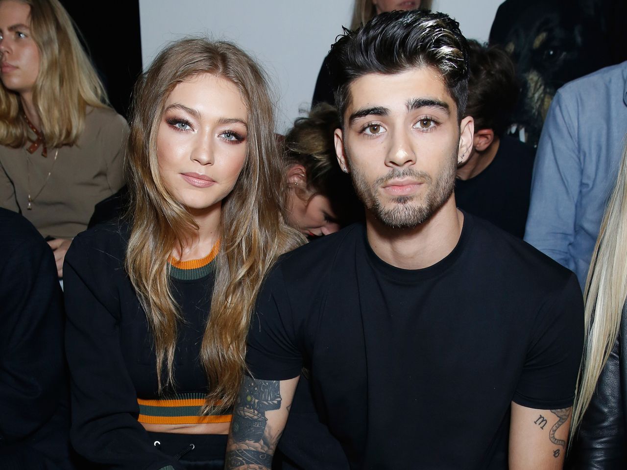 Gigi Hadid and Zayn Malik attend the Versus Versace show during London Fashion Week Spring/Summer collections 2016/2017 on September 17, 2016 in London, United Kingdom Gigi Hadid and Zayn Malik Darren Gerrish/WireImage