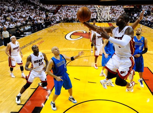 Dwyane Wade #3 of the Miami Heat drives for a shot attempt against Jason Kidd #2 of the Dallas Mavericks in game one of the 2011 NBA Finals.Credit: Getty Images Sport