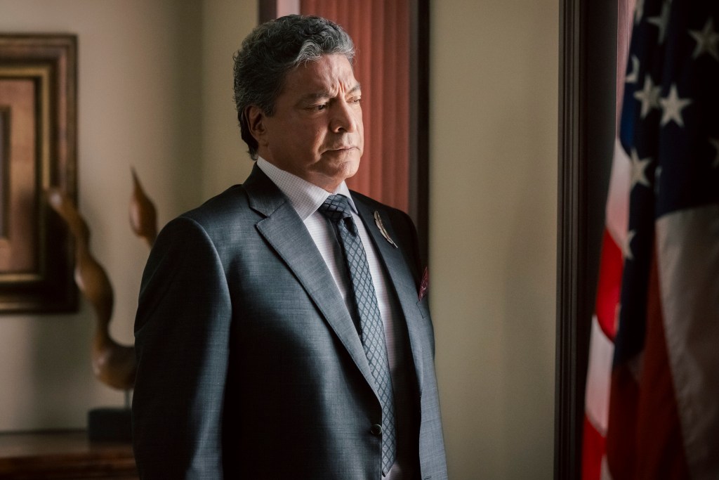 "Piya Wiconi" -- Kayce Dutton reunites with an old SEAL teammate and aids his Marshal unit in hunting down a bomber targeting Broken Rock Reservation. The trail leads to a dangerous encounter with an armed anti-government militia on the series premiere of MARSHALS, Sunday, March 1 (8:00-9:00 PM, ET/PT).  Pictured: Gil Birmingham as Thomas Rainwater. Photo: Fred Hayes/CBS ©2025 CBS Broadcasting, Inc. All Rights Reserved.