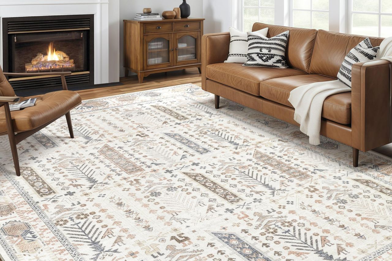 7x9 Area Rug for Living Room- Machine Washable Soft Oriental Vintage Large Indoor Floor Carpet for Bedroom Under Dining Table Home Office Decor - Beige Credit: Amazon
