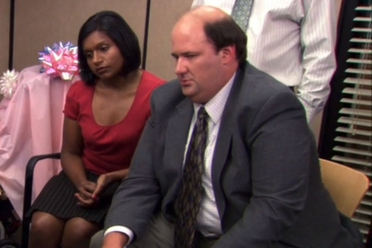 Brian Baumgartner in The Office Season 5 Episode 4 Baby Shower Mindy Kaling and Brian Baumgartner in 'The Office.'Credit: Peacock