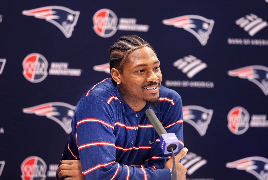 Foxborough, MA - March 28: New England Patriots WR Stefon Diggs smiles during his introductory press conference. (Photo by John Tlumacki/The Boston Globe via Getty Images)