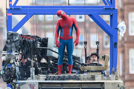 GLASGOW, UNITED KINGDOM - AUGUST 3: (UK OUT) Tom Holland is seen on the set of 'Spider-Man: Brand New Day' on August 3, 2025 in Glasgow, Scotland. (Photo by MEGA/GC Images)