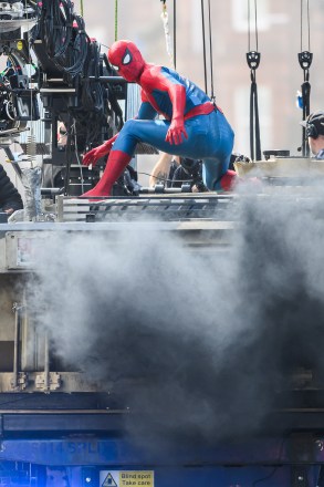 GLASGOW, UNITED KINGDOM - AUGUST 3: (UK OUT) Tom Holland is seen on the set of 'Spider-Man: Brand New Day' on August 3, 2025 in Glasgow, Scotland. (Photo by MEGA/GC Images)