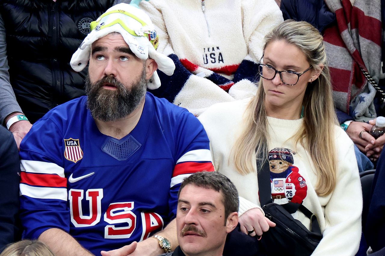 Jason Kelce and Kylie Kelce attend the Milan Winter Olympics on Feb. 20, 2026Credit: Andreas Rentz/Getty