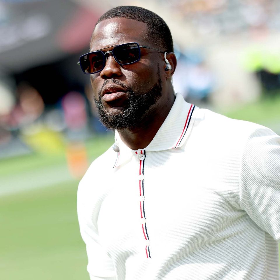 Host Kevin Hart speaks during the Fanatics Flag Football Classic at BMO Stadium on March 21, 2026 in Los Angeles, California Kevin HartCredit: Monica Schipper/Getty