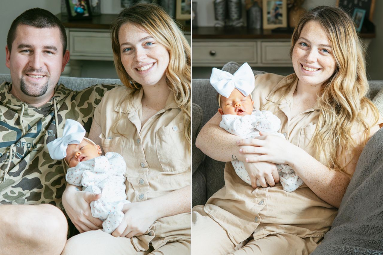 Mattie Goetz, her husband Blake and their newborn.Credit: Mattie Goetz