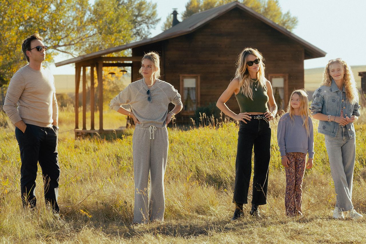 Patrick J. Adams as Russell McIntosh, Elle Chapman as Paige McIntosh, Beau Garrett as Abigail Reese, Alaina Pollack as Macy Reese, and Amiah Miller as Brigitte Reese in episode 1, season 1 of The Madison 'The Madison' season 1Credit: Emerson Miller/Paramount+