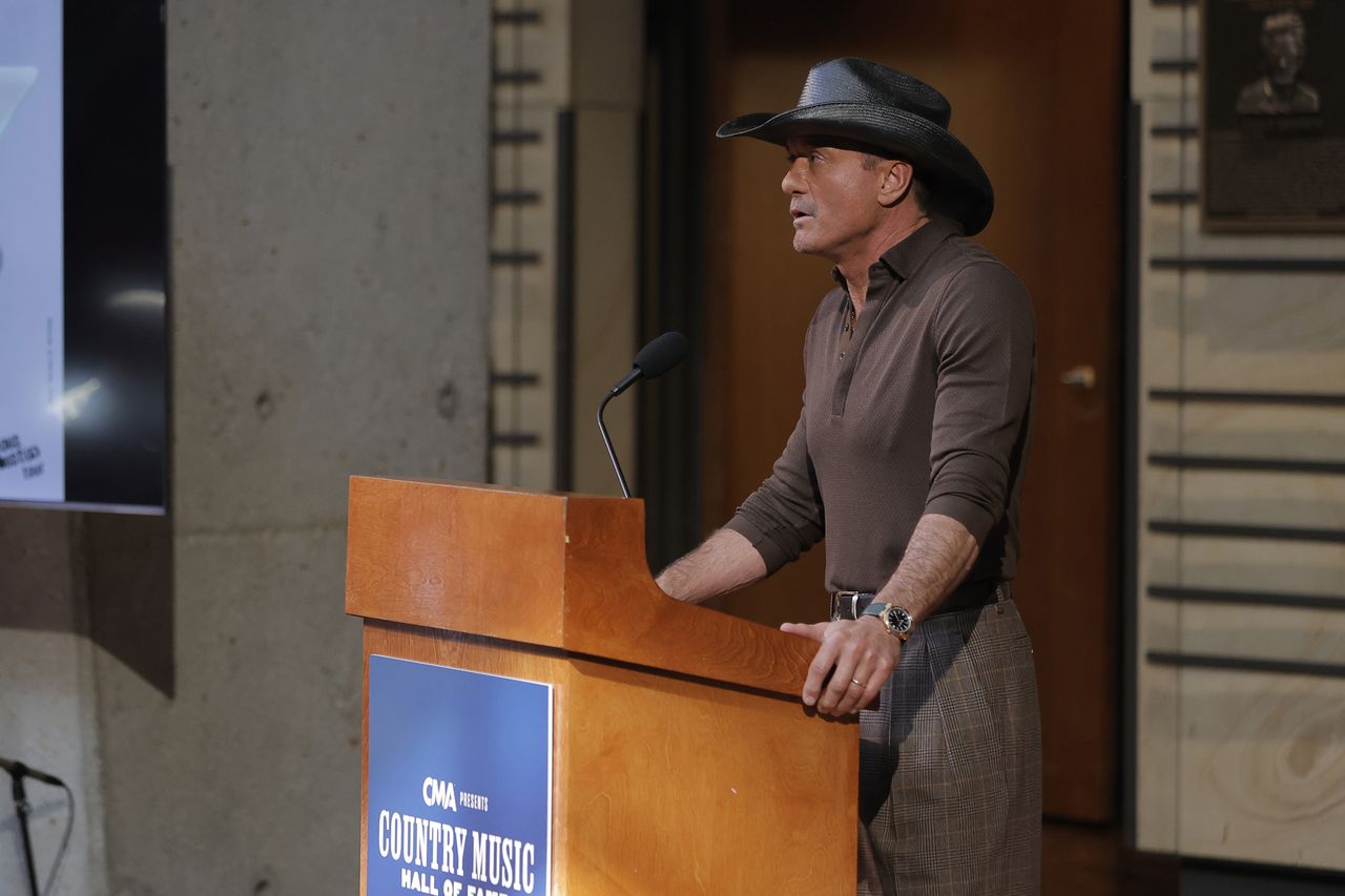 Tim McGraw speaks onstage at the Country Music Hall of Fame Inductee Press Conference at Country Music Hall of Fame and Museum on March 20, 2026 Tim McGraw at the Country Music Hall of Fame and Museum in Nashville on March 20, 2026Credit: Tibrina Hobson/Getty