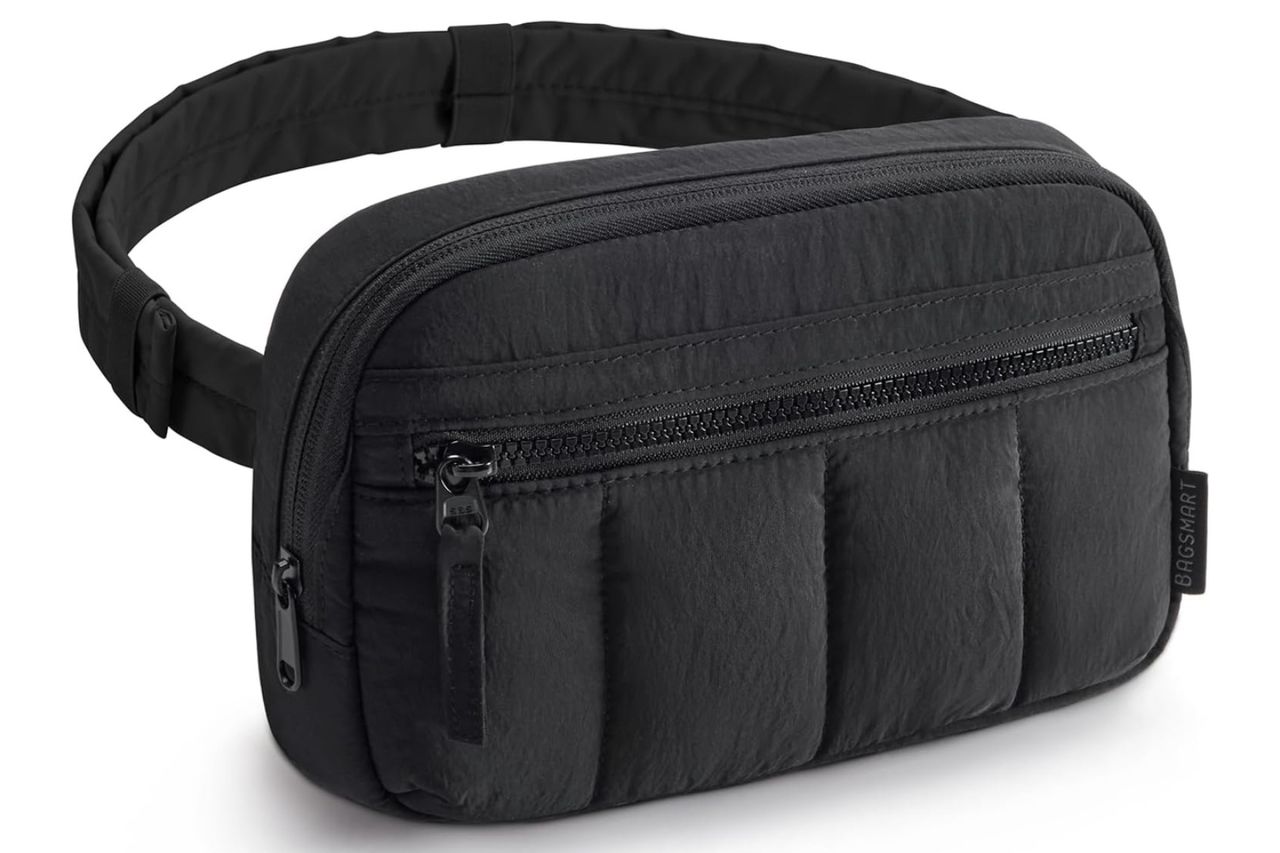 BAGSMART Fanny Packs for Women Cross Body, Quilted Puffy Belt Bag with Pockets, Fashion Waist Packs for Traveling Hiking Black Credit: Amazon