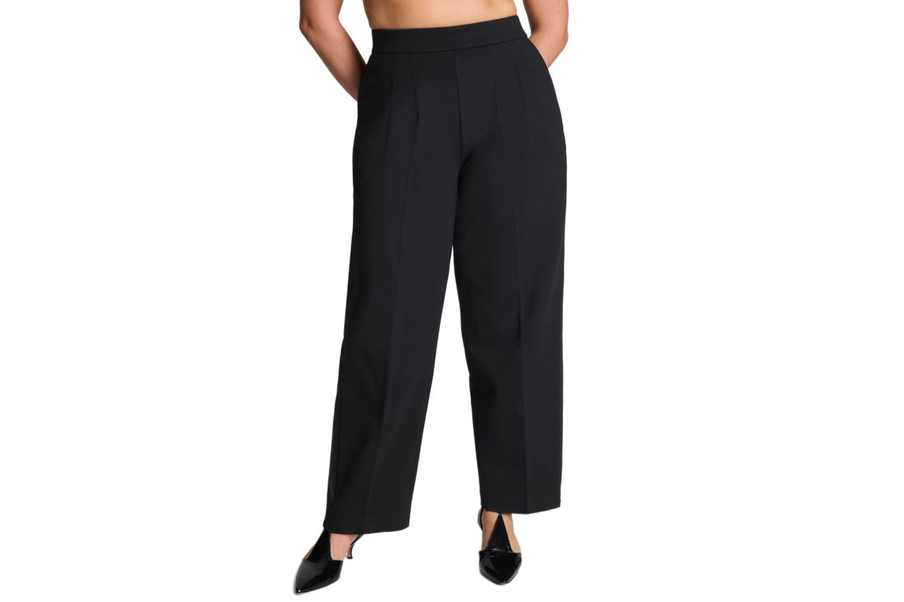 Barrel Leg Pants | Pleated Ponte Trousers with Stripe | SPANX Credit: Spanx